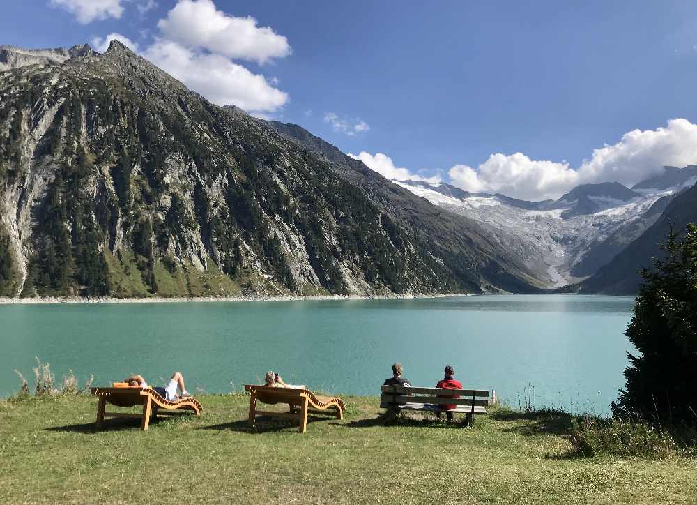 Am Schlegeis Speicher auspannen, wandern, sogar mit Kinderwagen